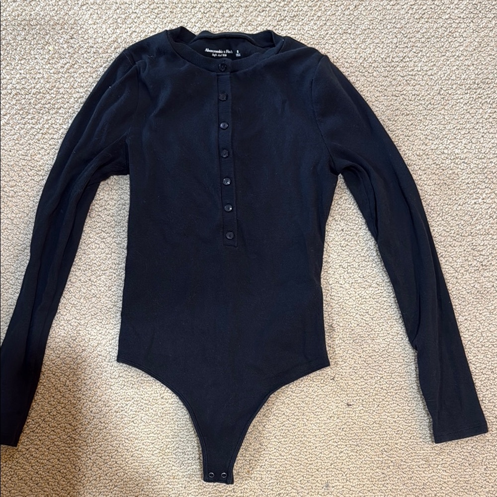 Abercrombie & Fitch Black Ribbed Long Sleeve Bodysuit
